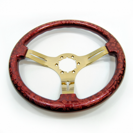 Candy Red over Paisley Etch on Gold Spokes - 350mm - Image 2