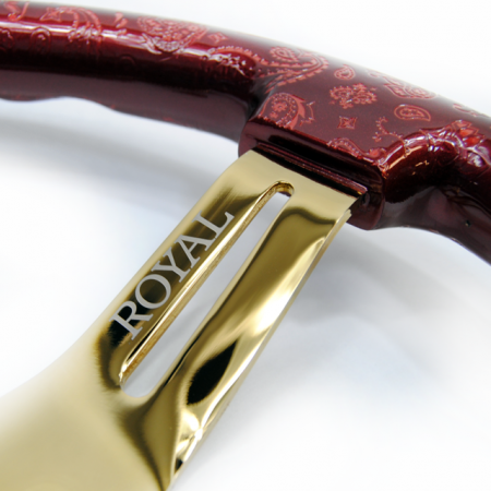 Candy Red over Paisley Etch on Gold Spokes - 350mm - Image 3