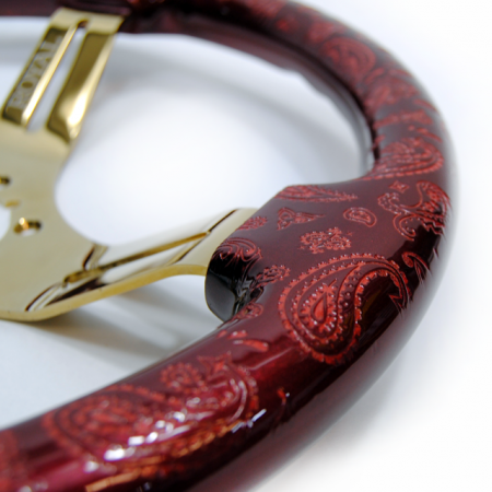 Candy Red over Paisley Etch on Gold Spokes - 350mm