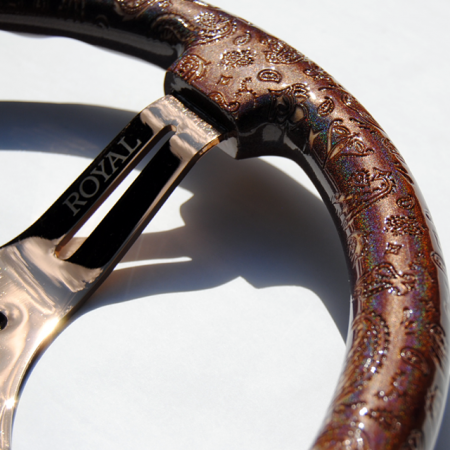 Paisley Etch w/ Oil Sparkle on Copper Spokes - 350mm - Image 3