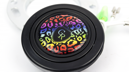 Horn Button - Leopard & Crest - Rainbow