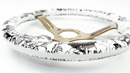 Halo w/ Floral & Text Etch & Black Patina Inlay on Copper Spokes - 350mm - Image 3