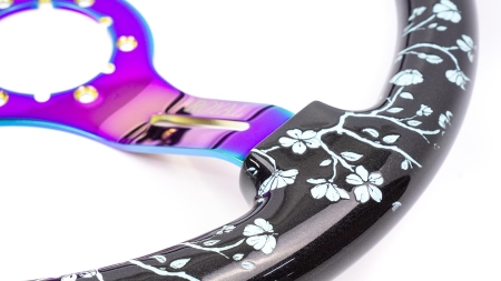 Black Pearl w/ Cherry Branches Etch w/ Tiffanys Inlay on Neochrome Spokes - 350mm