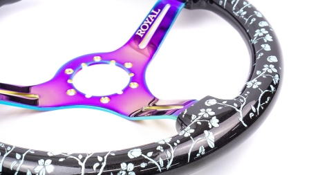 Black Pearl w/ Cherry Branches Etch w/ Tiffanys Inlay on Neochrome Spokes - 350mm - Image 5