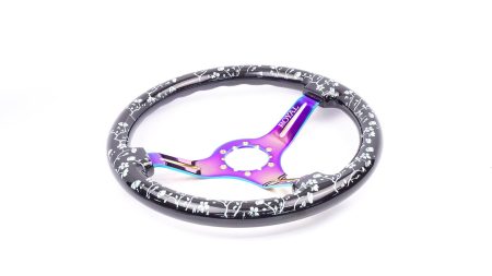 Black Pearl w/ Cherry Branches Etch w/ Tiffanys Inlay on Neochrome Spokes - 350mm - Image 3