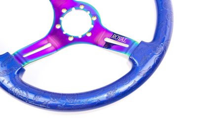 Blue Metallic over Floral Etch on Neochrome Spokes - 350mm - Image 6