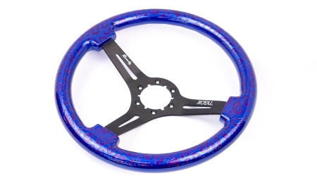 Blue Metallic w/ Leopard Etch w/ Plumcrazy Inlay on Black Spokes - 350mm - Image 2