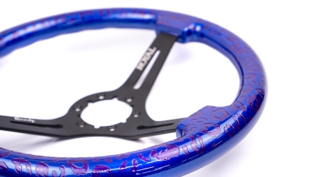 Blue Metallic w/ Leopard Etch w/ Plumcrazy Inlay on Black Spokes - 350mm - Image 5