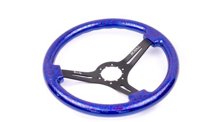 Blue Metallic w/ Leopard Etch w/ Plumcrazy Inlay on Black Spokes - 350mm - Image 4