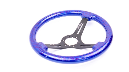 Blue Metallic w/ Leopard Etch w/ Plumcrazy Inlay on Black Spokes - 350mm - Image 3