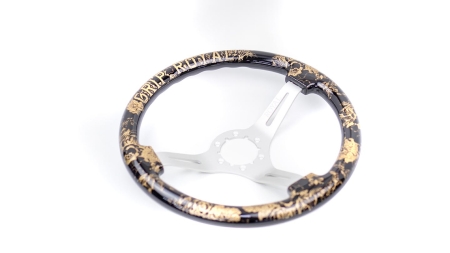 Teggi w/ Floral & Text Etch & Gold Inlay on Silver Spokes - 350mm
